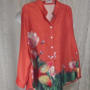 MissLook Orange with Floral Print Top Tunic NWOT Size XL